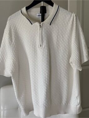 Threadbare Cream Basketweave Knit Quarter-Zip Polo — Size XXL ✨